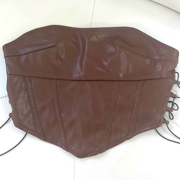 SHEIN Brown Lace Up Side Hanky Hem PU Leather Tube Top, size S - Picture 5 of 7